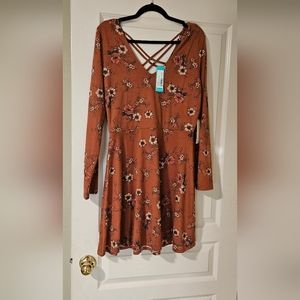 Autumn orange dress,  3/4 sleeves